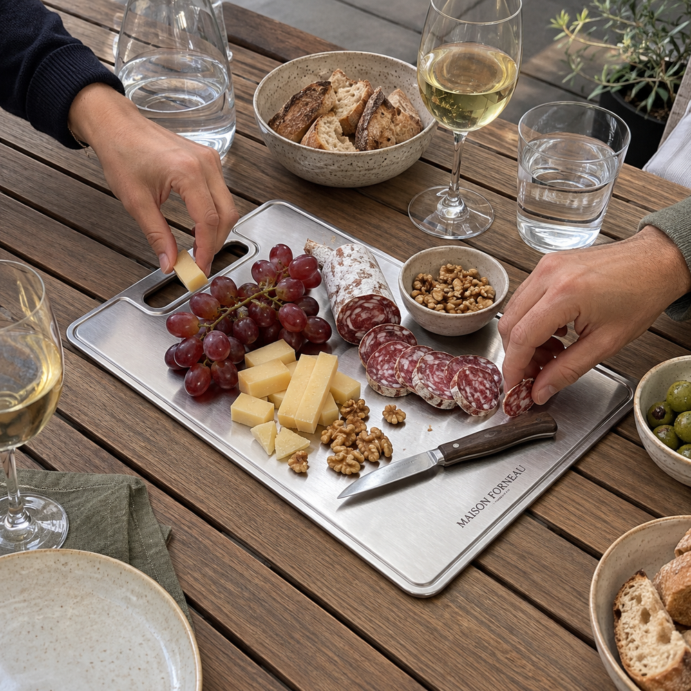 Aperitif convivial sur terrasse ensoleillee