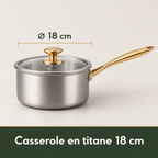 Forneau titanium saucepan, 18cm diameter, side view with lid