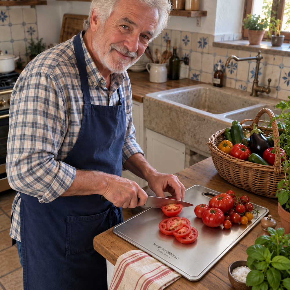 Cuisine rustique tomates et inscription gravee