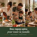 A family cooking with the Forneau titanium stockpot, a French brand designed in France