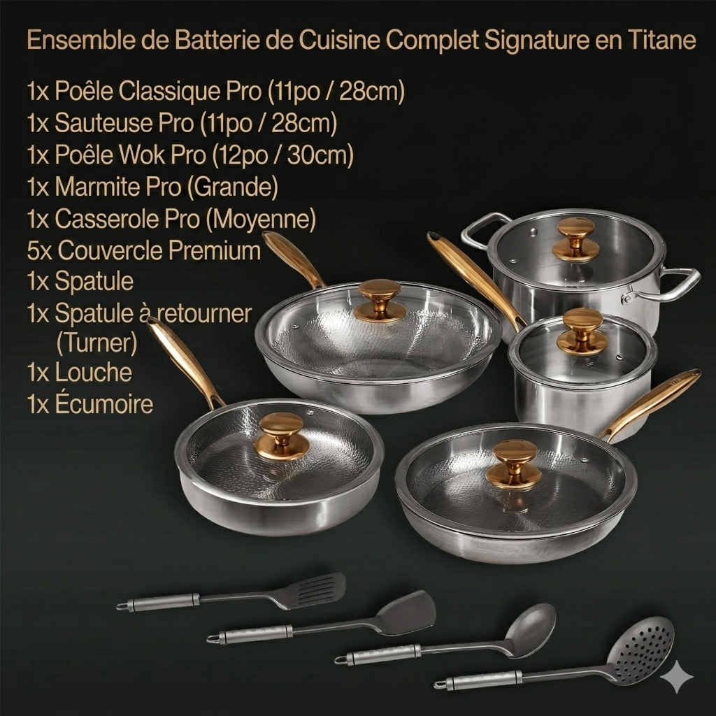 La Collection Maître Forneau® — Batterie de Cuisine 14 Pièces en Titane Pur