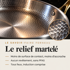 Close-up of the hammered surface of the Forneau titanium sauté pan