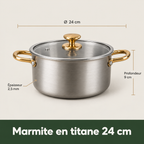 Panela de titânio Forneau de 24 cm: 9 cm de profundidade, 2,5 mm de espessura