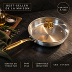Titanium sauté pan with glass lid, a lifetime-guaranteed best-seller