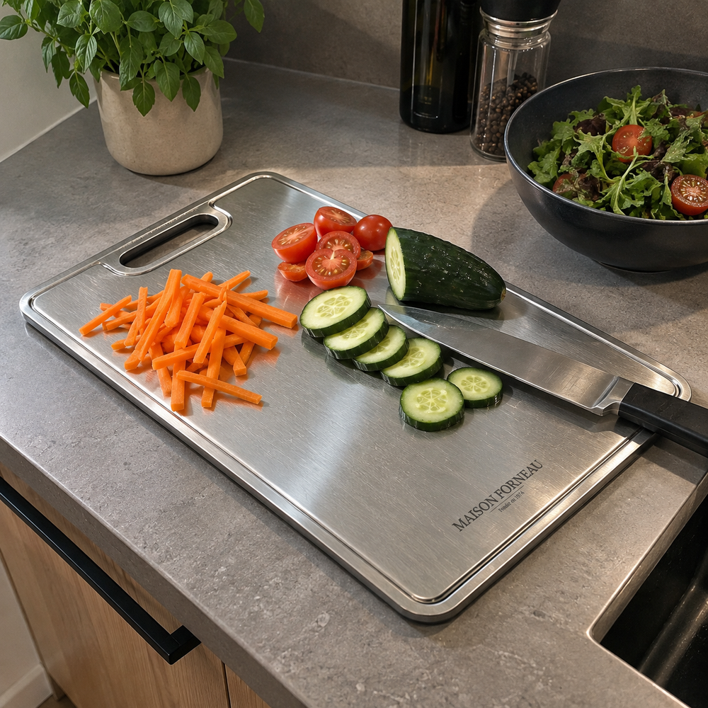 Preparation fraiche sur planche en metal