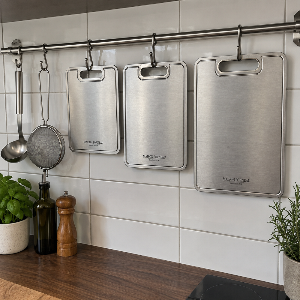 Rail inox et accessoires de cuisine modernes