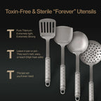 Set d'Ustensiles en Titane Pur Forneau® — 4 Pièces, Sans Plastique